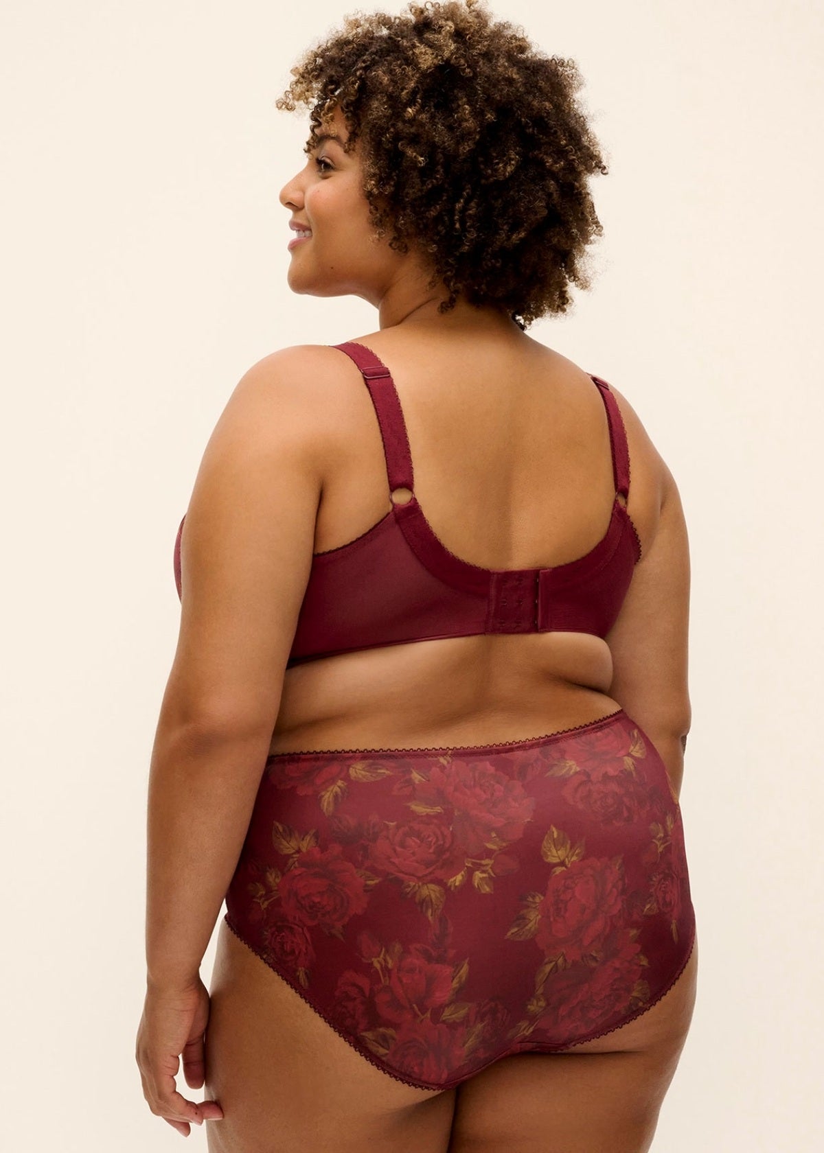 Maroon floral high waisted Kayla brief with sheer lace trim designed for comfortable stylish wear