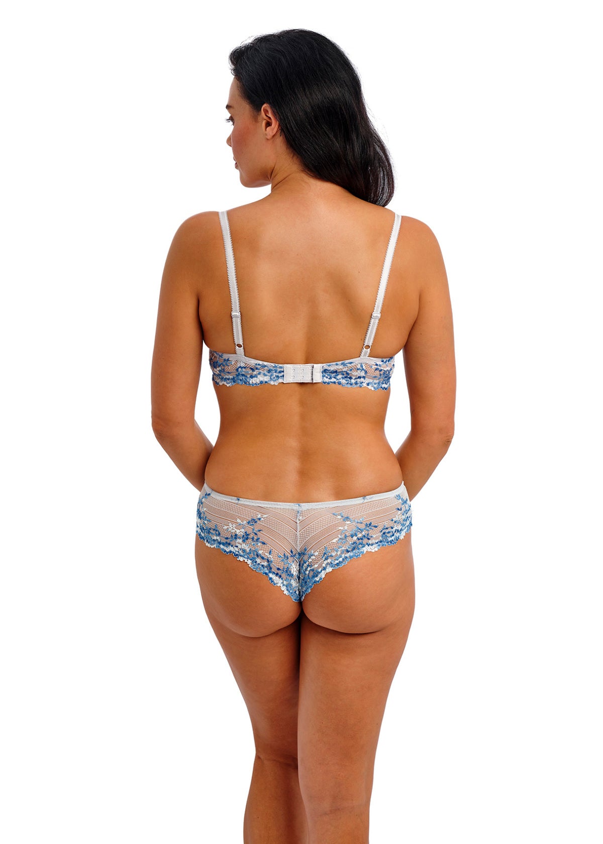 Embrace Lace Tanga in blue and white floral lace lingerie