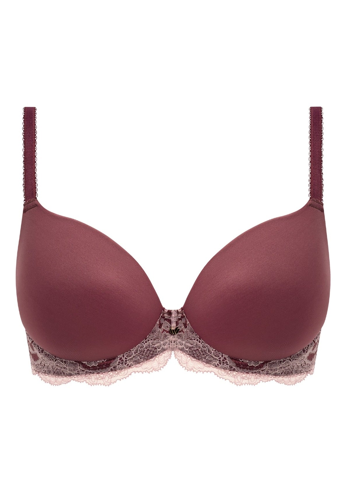 Modern Affair Contour Bra in maroon satin with lace trim