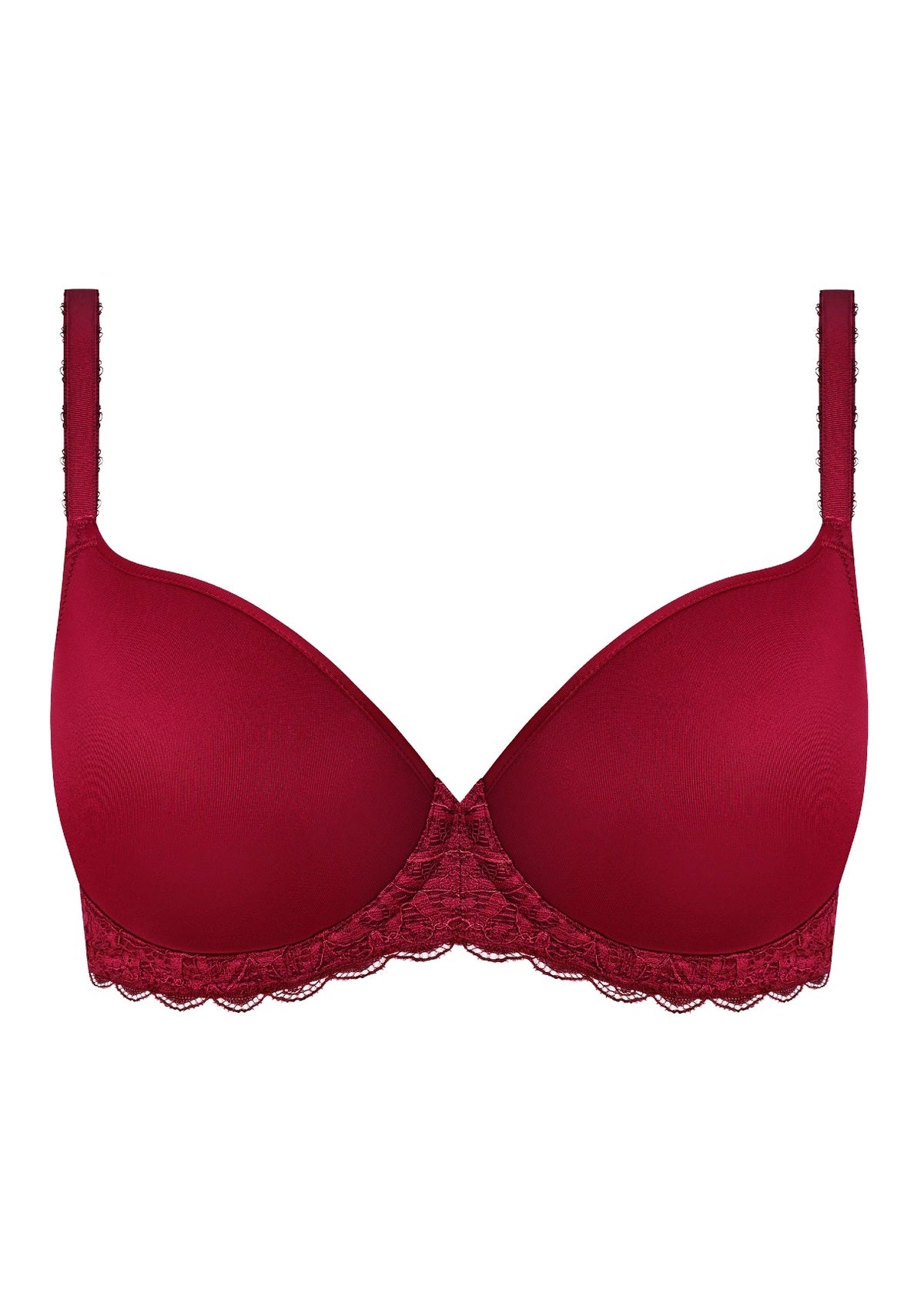 Deep red Raffine Uw contour bra with underwire support delicate lace trim and thin adjustable straps