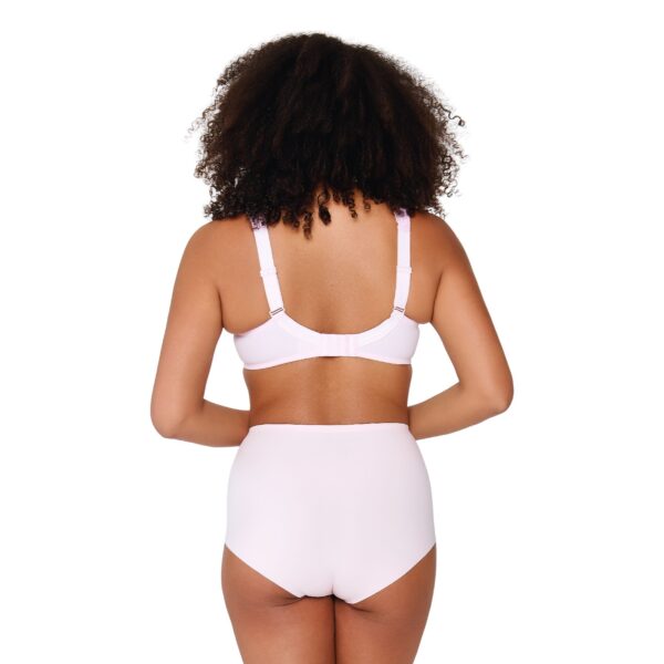 White high-waisted briefs with thin shoulder straps and seamless design paired with daily full coverage lace bra