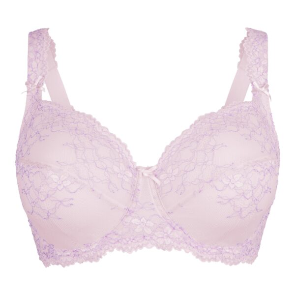 Daily full coverage lace bra in delicate lavender with floral patterns and soft sheer fabric for comfortable wear