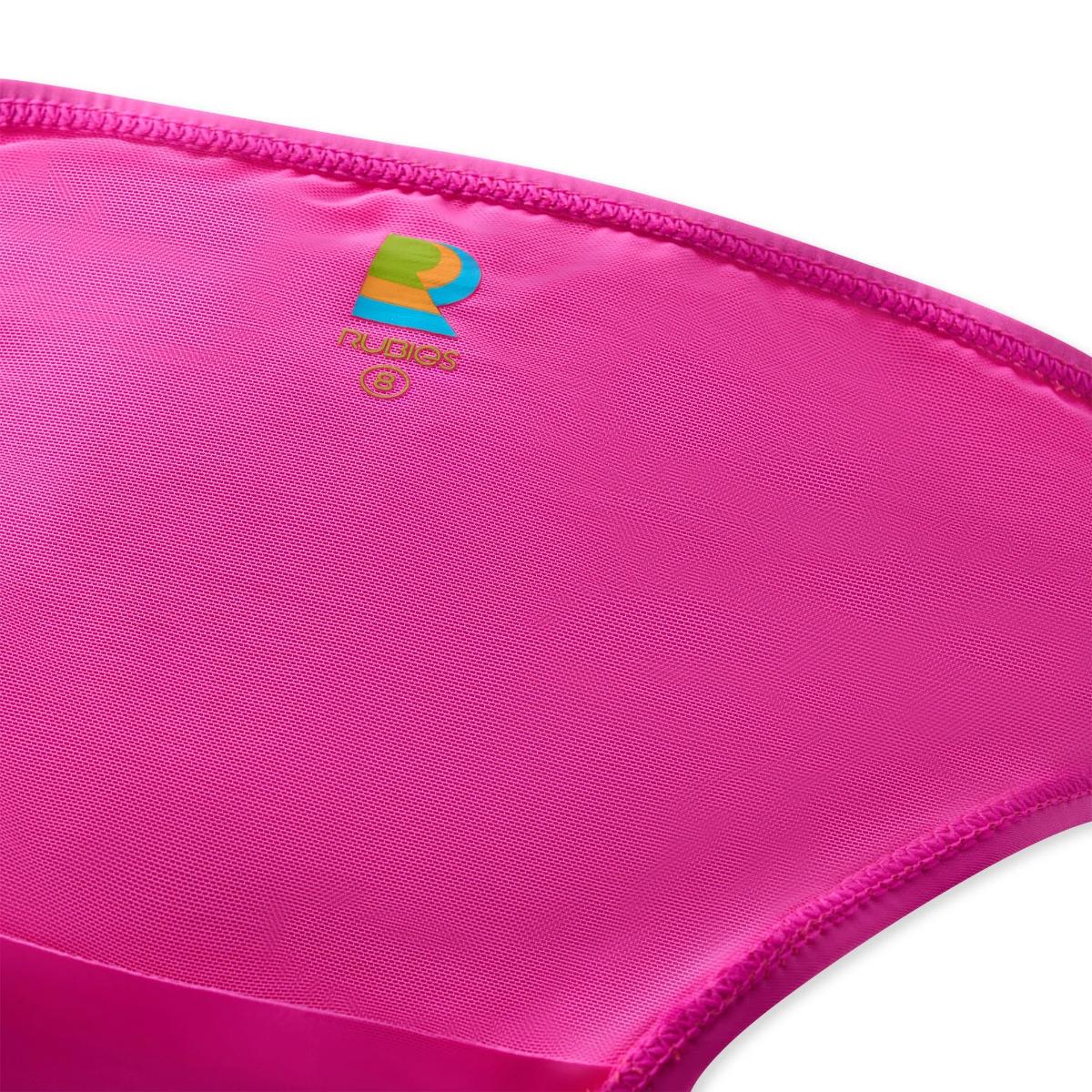 Bright pink shaping bikini swim bottoms with ruejos logo