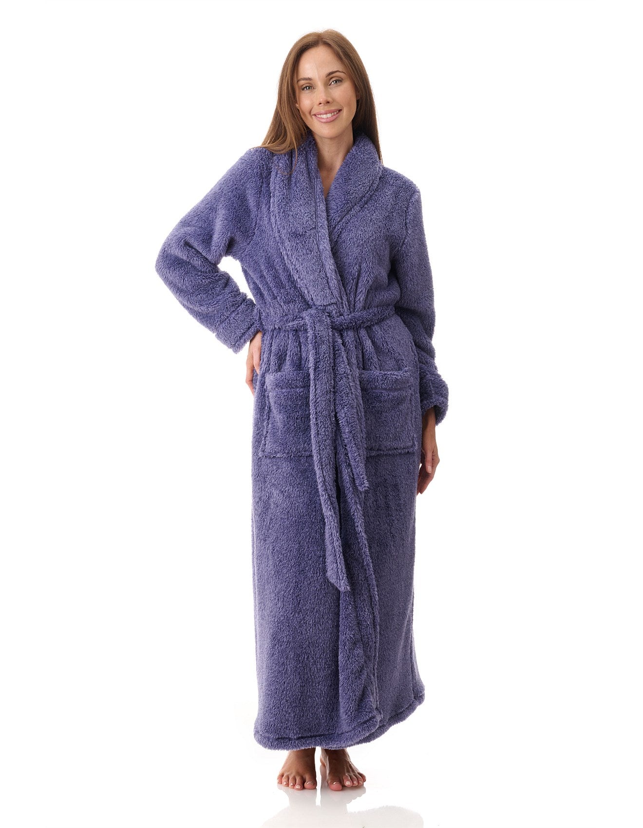 Givoni wrap gown plush lavender fleece robe with belted waist and front pockets for cozy indoor wear