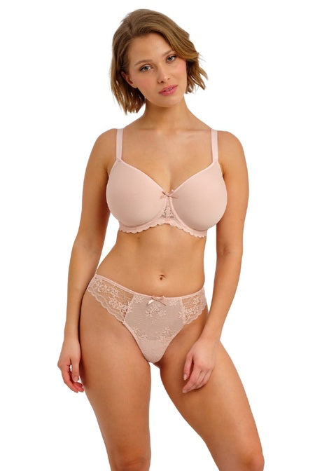 Quinn Cameo blush pink lace bra and thong set with floral patterns