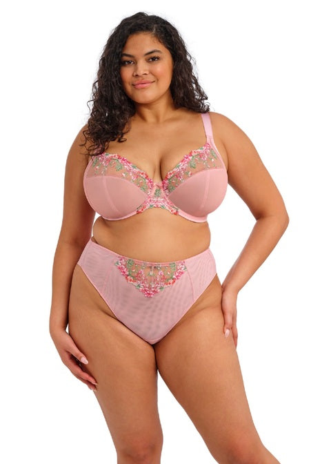 Pink Aerith Rose Uw Plunge Bra with lace and floral embroidery