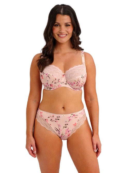 Pink floral lace Lucia Brief bra and panties set