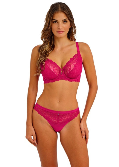 Fuchsia lace bra and matching thong set abellia tanga featuring delicate floral lace design on soft fabric