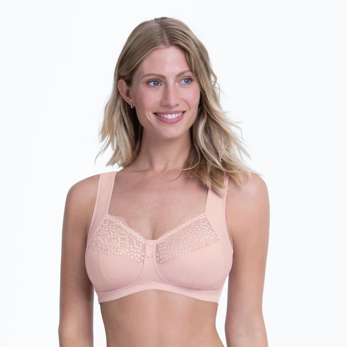 Orely support soft blush pink underwire bra with delicate lace cups and smooth stretchy fabric band