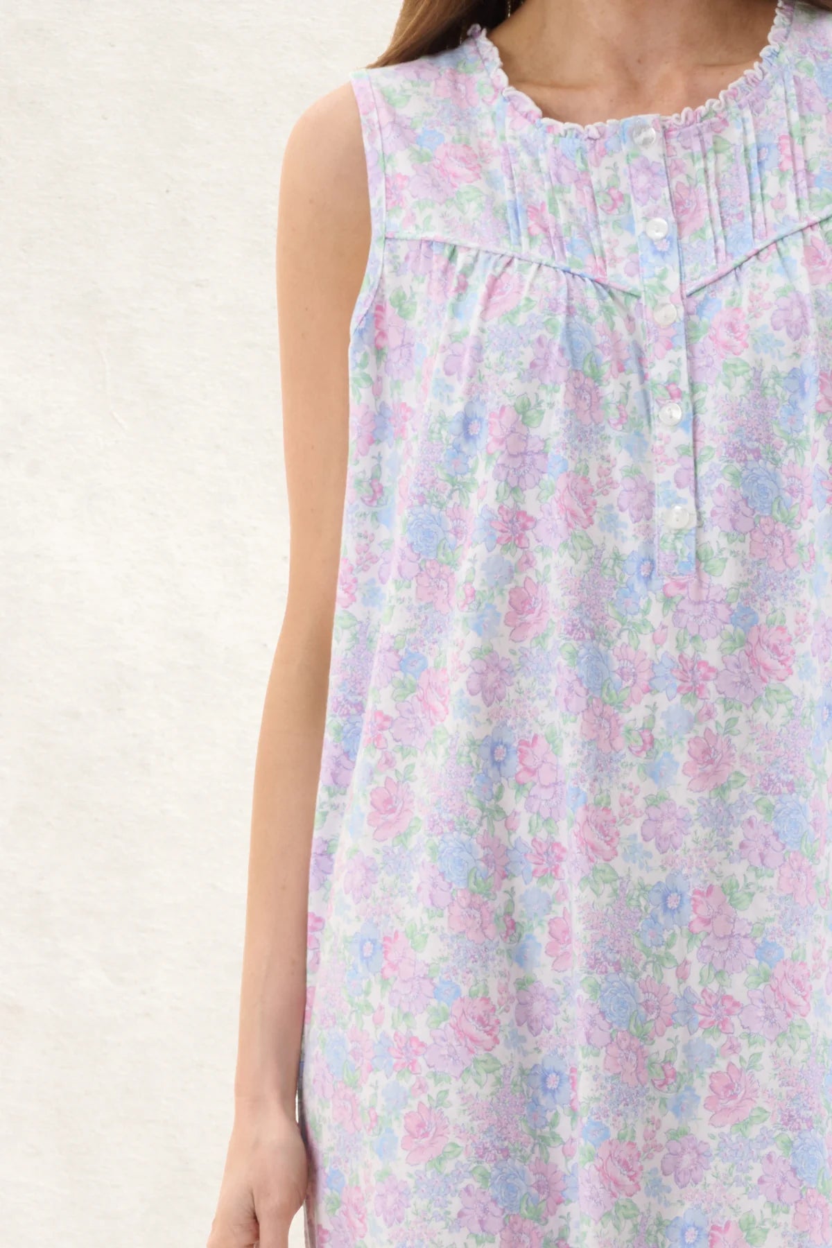 Molly Sleeveless Short Nightie in pastel floral pattern