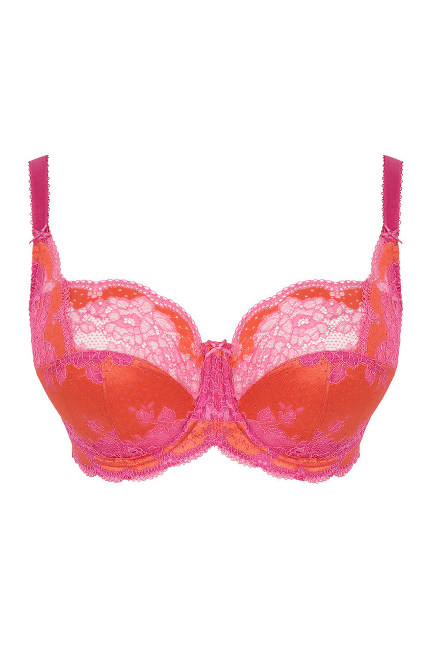 Vibrant pink and orange Clara Full Cup lace bra with floral detailing