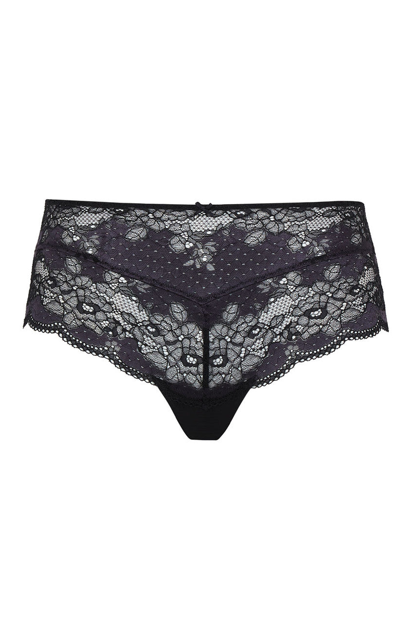 Clara Deep Brief: black lace high-waisted briefs with floral patterns