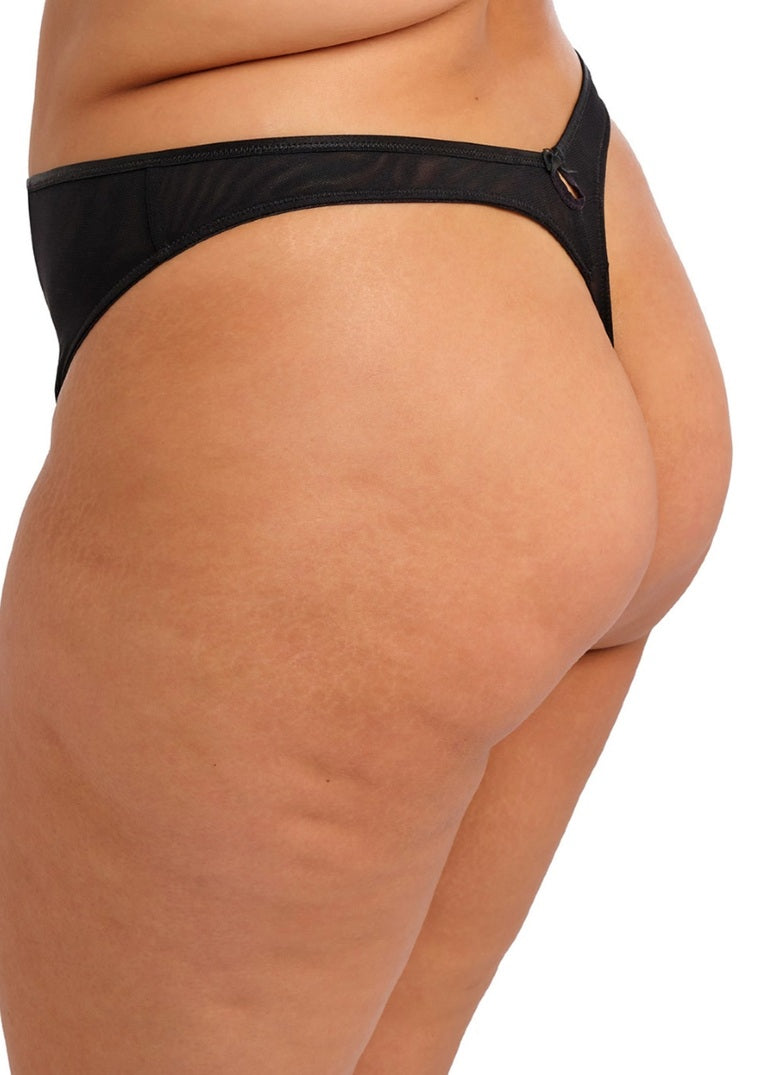 Black sheer mesh Teagan High Leg Brief thong with metallic side logo