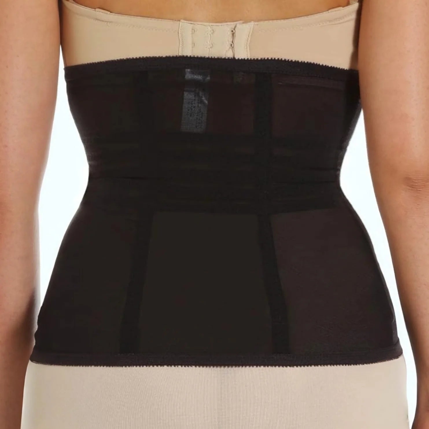 Shapette Waist Cincher black mesh with vertical panels and beige underbust strap