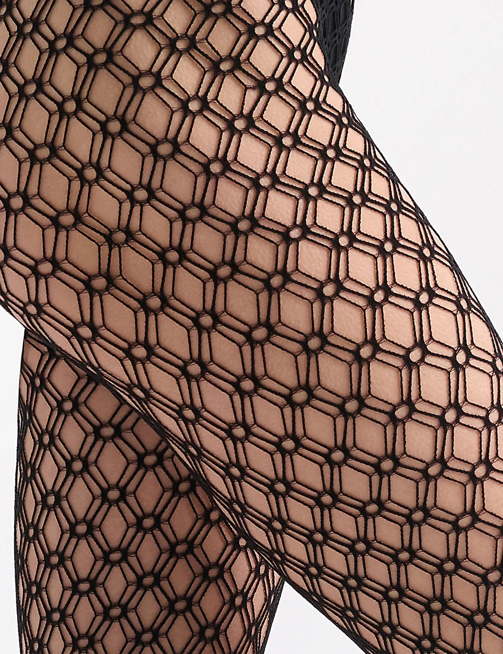 Black geometric mesh fishnet stockings Geo Net Tight