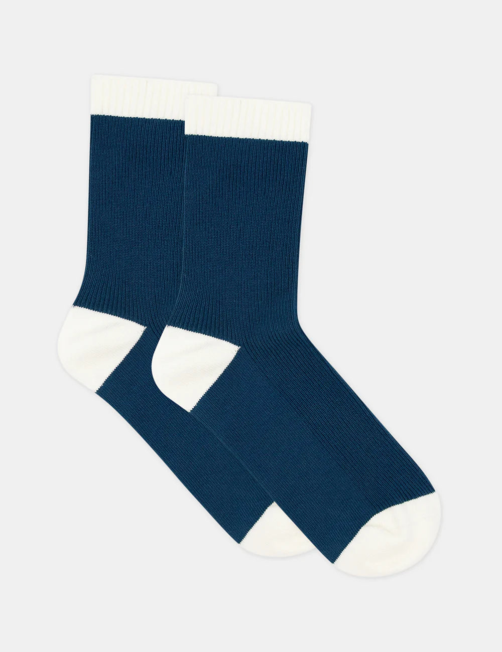 Navy blue and white Organic Cotton Rib Crew Sock with ribbed knit texture