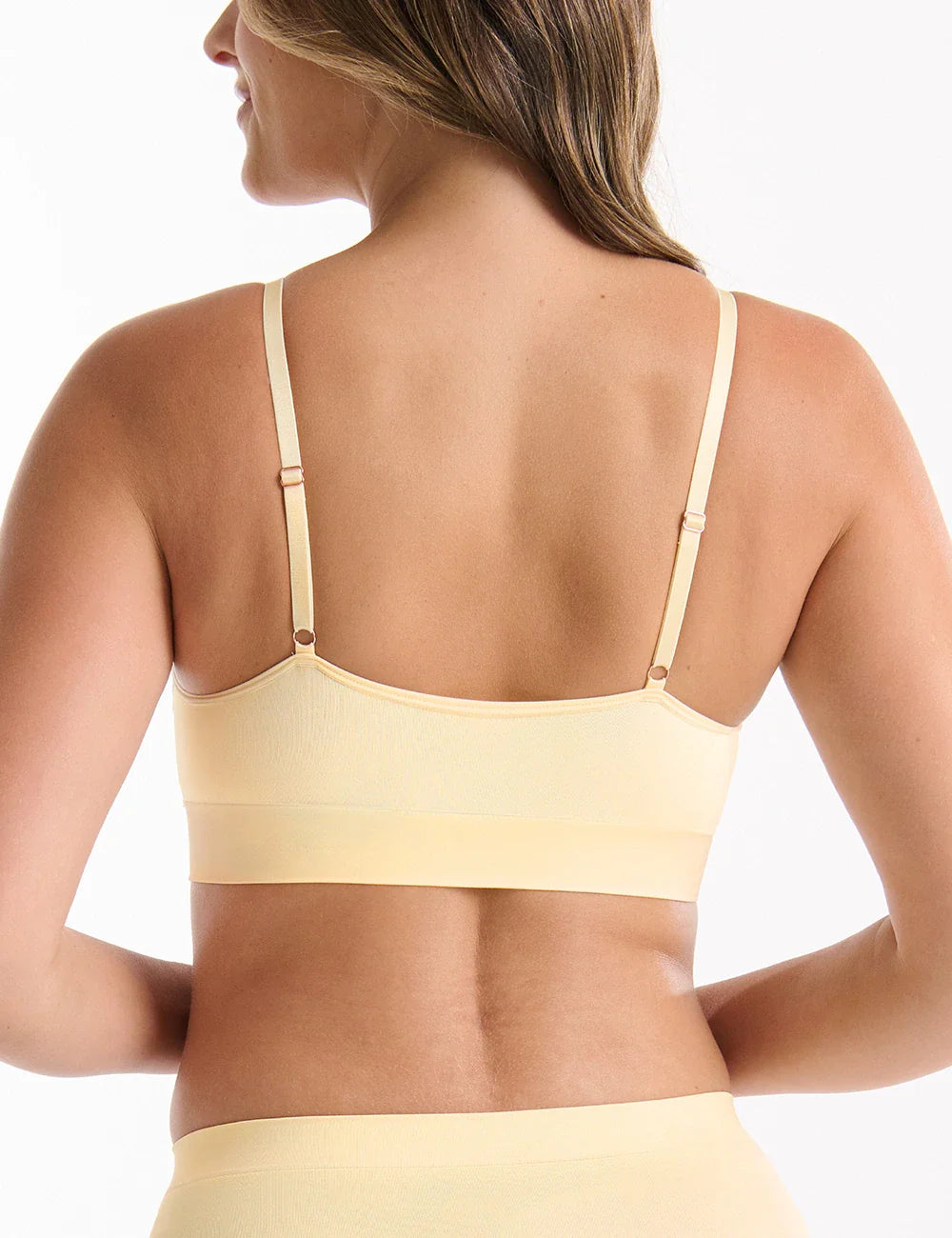 Bondi Bare Longline beige seamless bra with thin adjustable straps and ribbed texture