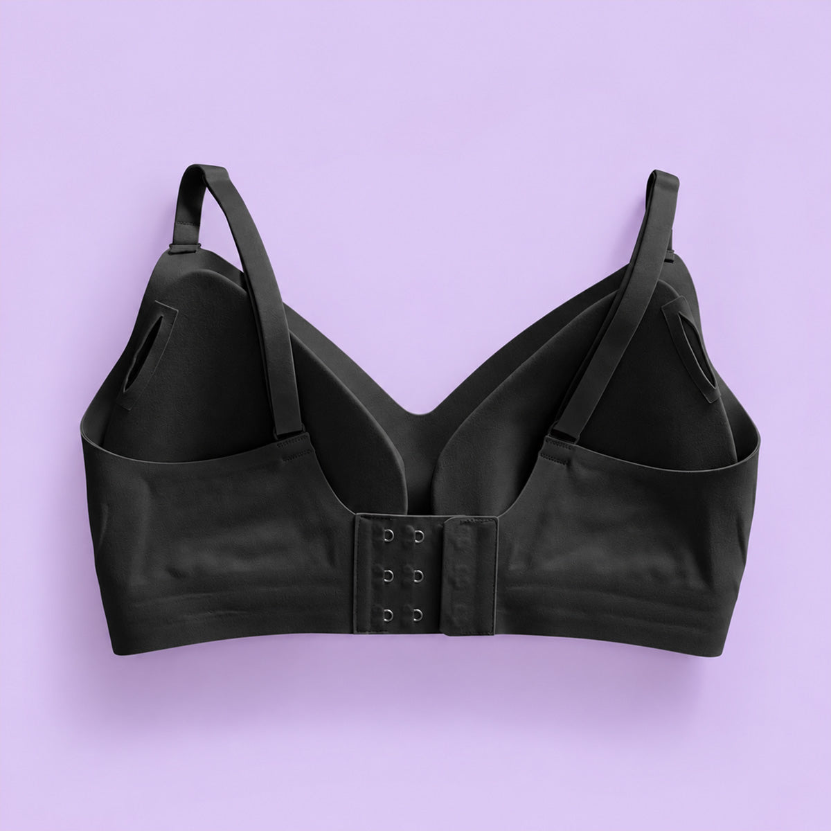 Black Ava seamless shaping bra with underwire, adjustable straps, and central front closure for comfortable support