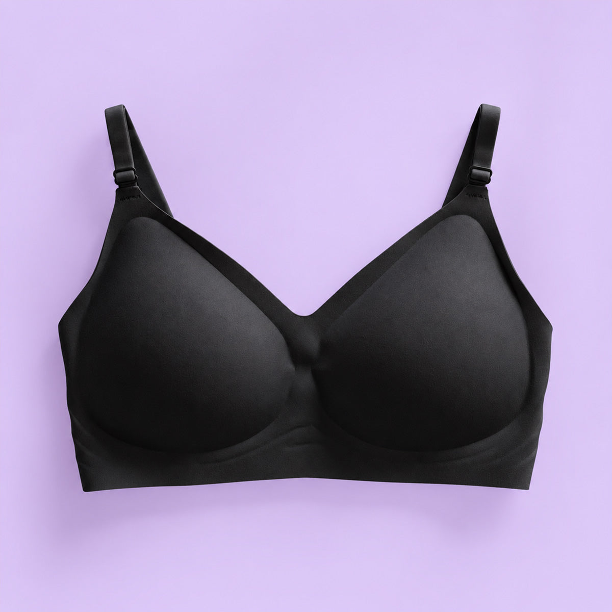 Black seamless underwire-free Ava shaping bra with adjustable straps and smooth molded design for comfortable support