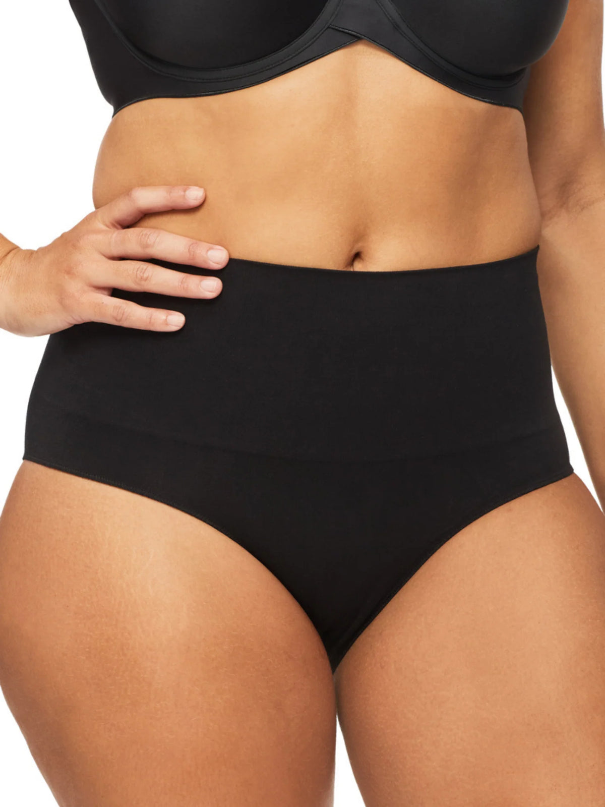 Black high-waisted seamless underwear in smooth stretchy bamboo fabric from Bamboo Essentials waisted brief collection