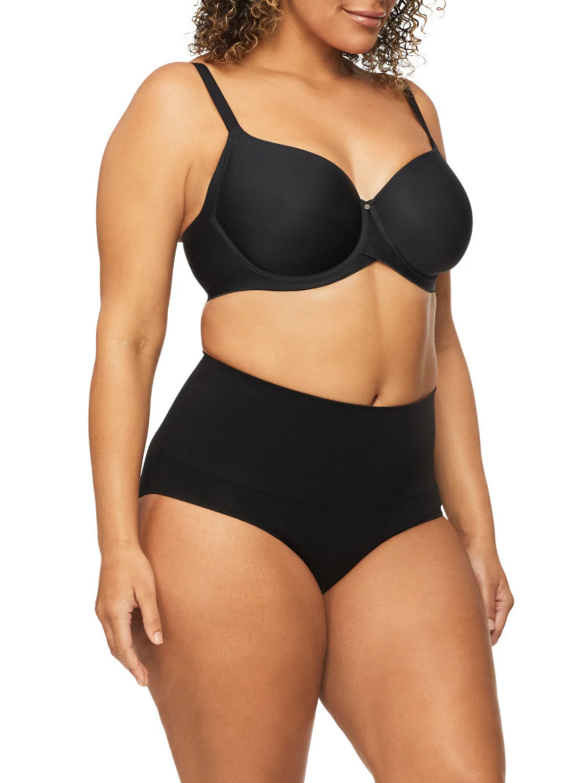 Black plus-size bamboo essentials waisted brief with underwire bra thin straps smooth seamless design