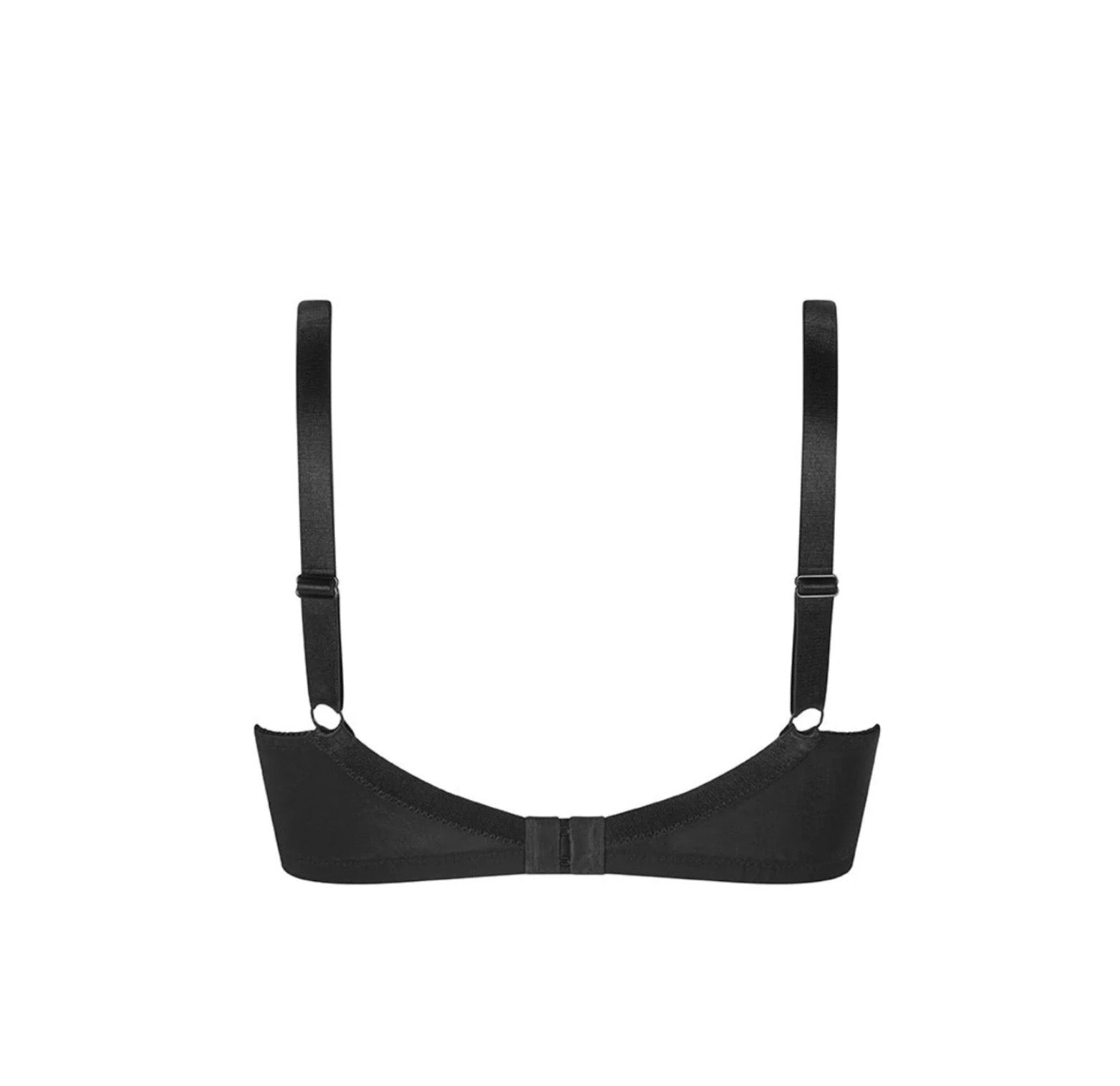 Black satin nancy non wired bra with sleek adjustable straps and smooth seamless design