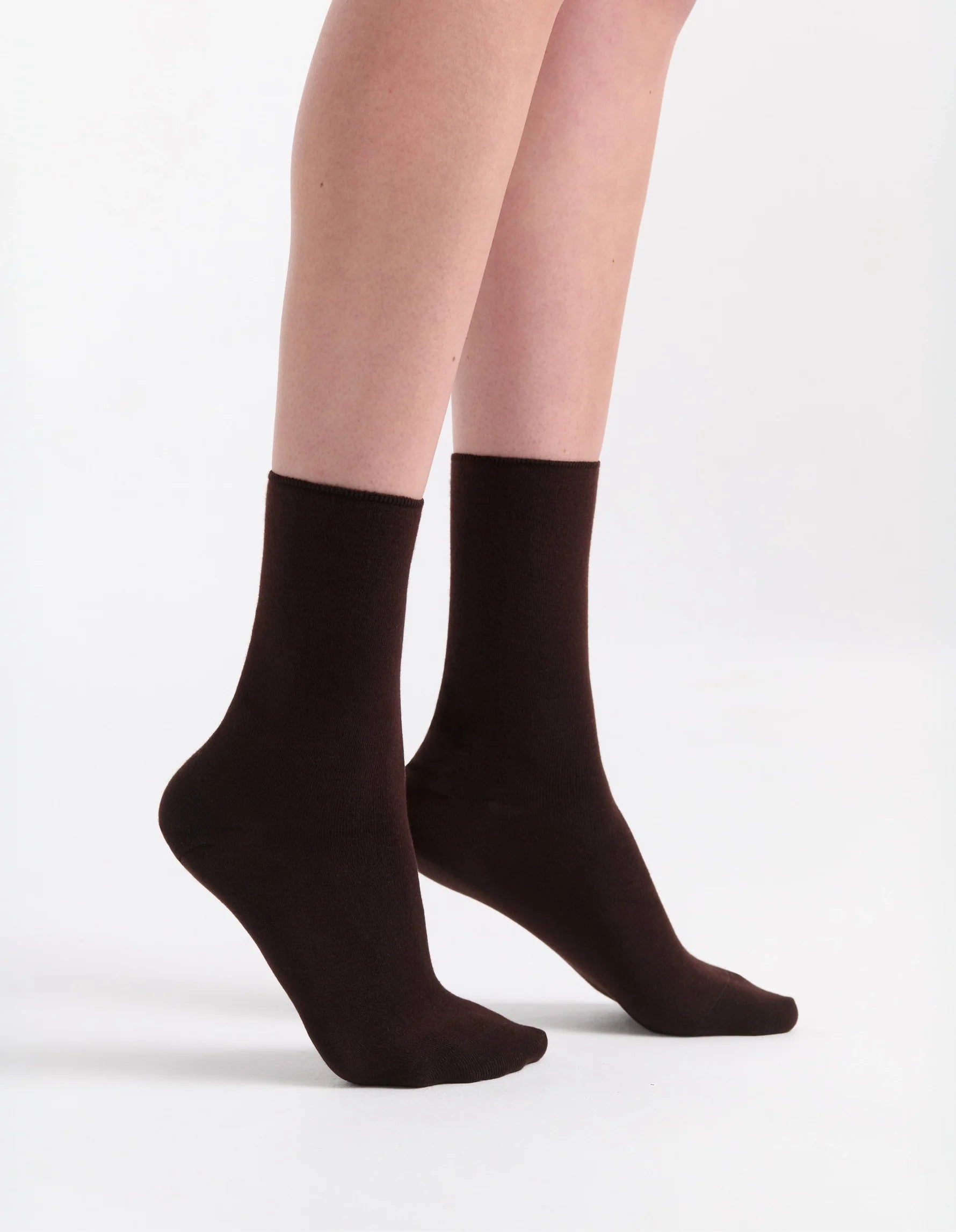 Dark brown crew-length comfort top socks with smooth solid color and simple design for everyday wear