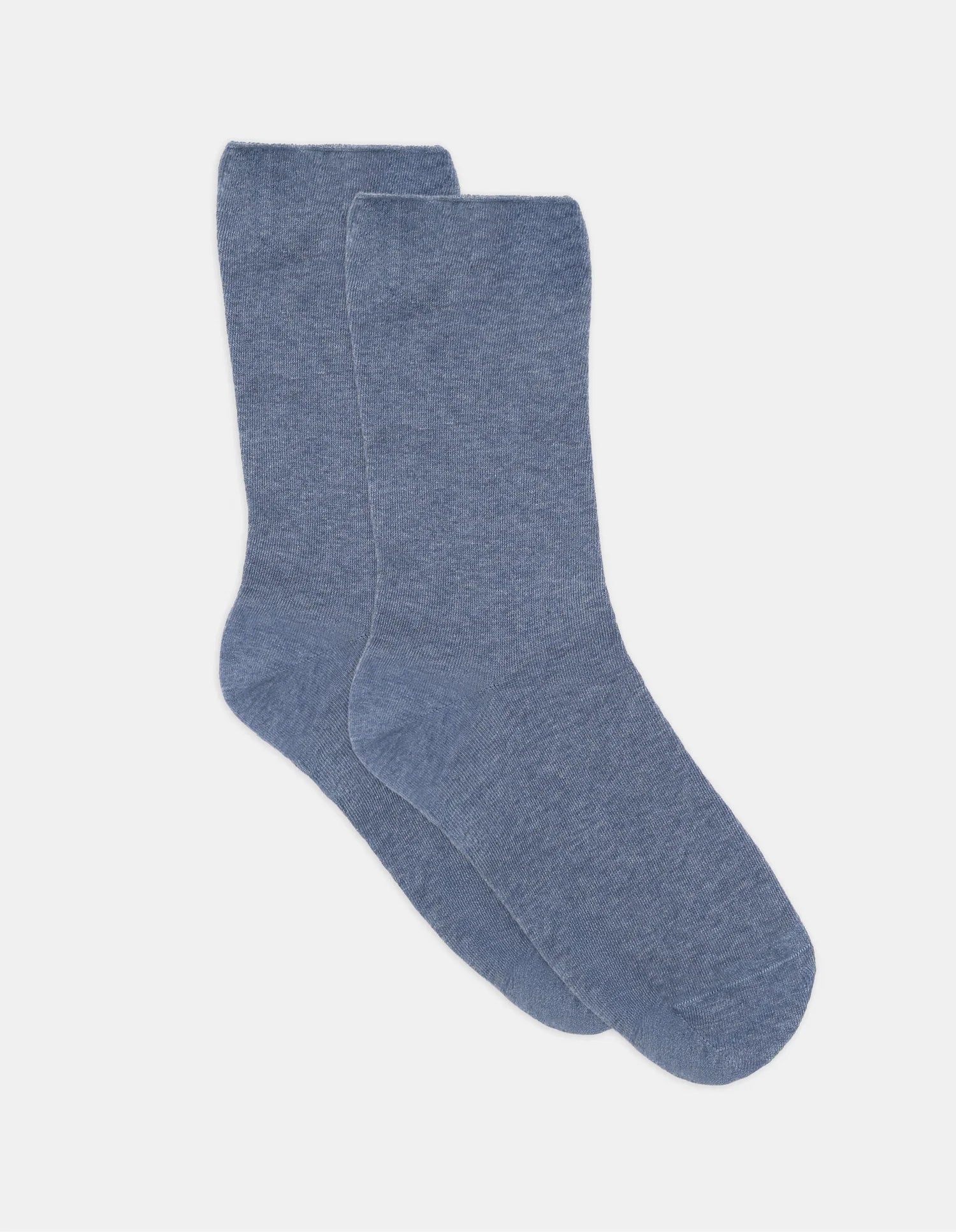 A pair of heathered blue comfort top crew socks with a soft textured knit finish for all day comfort