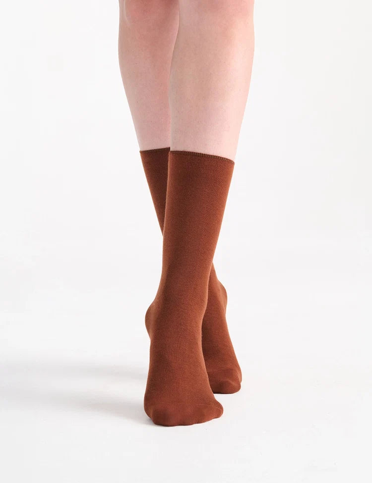 Brown knee-high comfort top sock with smooth solid color and simple design for everyday wear