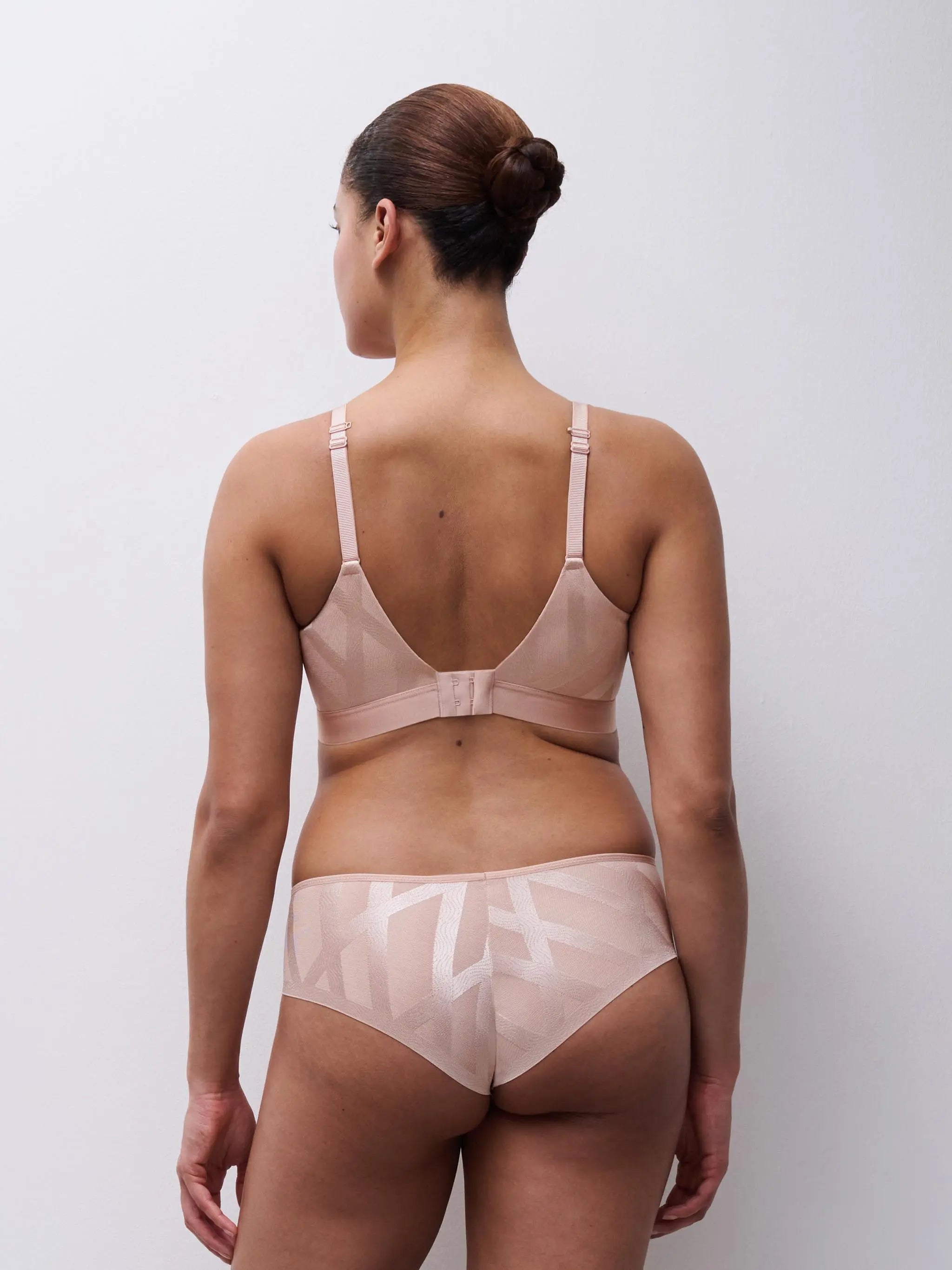 Glaze Non-Wired nude sheer mesh bra and briefs set with geometric pattern