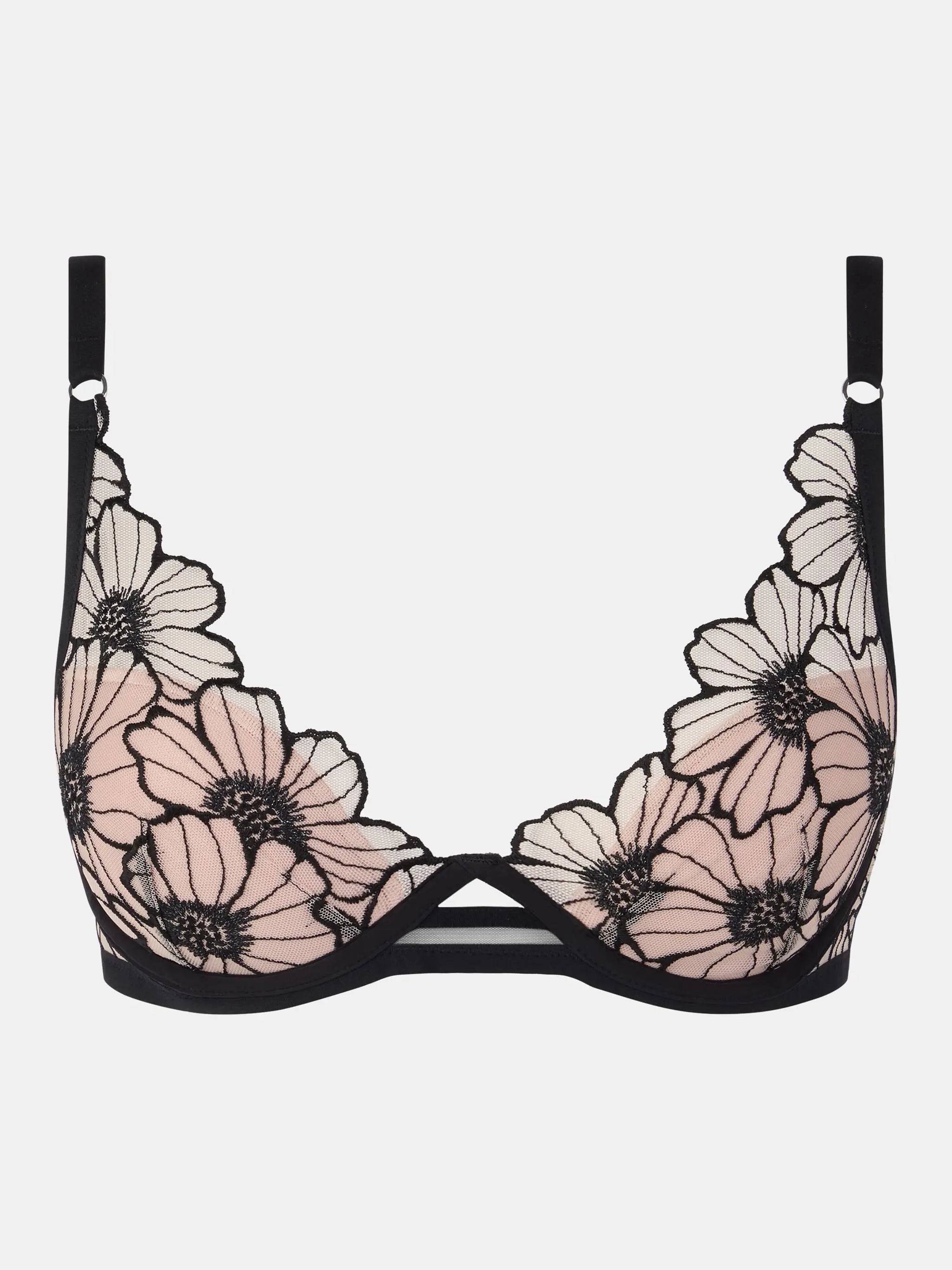 Lush Bra: black and blush pink floral lace with petal detailing