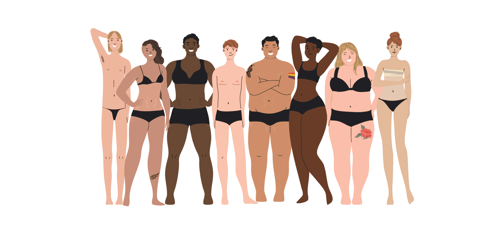 Group of diverse people in lingerie
