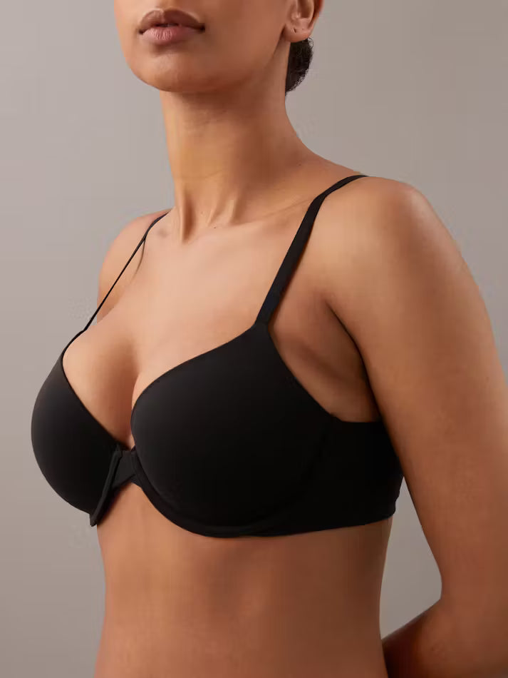 Black perfectly fit lightly lined full coverage bra with underwire, thin straps, and center front closure