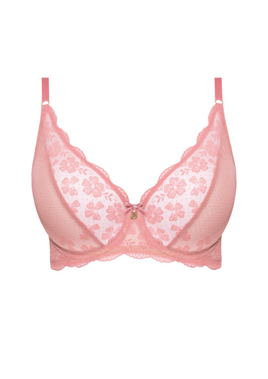 Pink lace bra rose bra with floral pattern and scalloped edges designed for comfortable daily wear