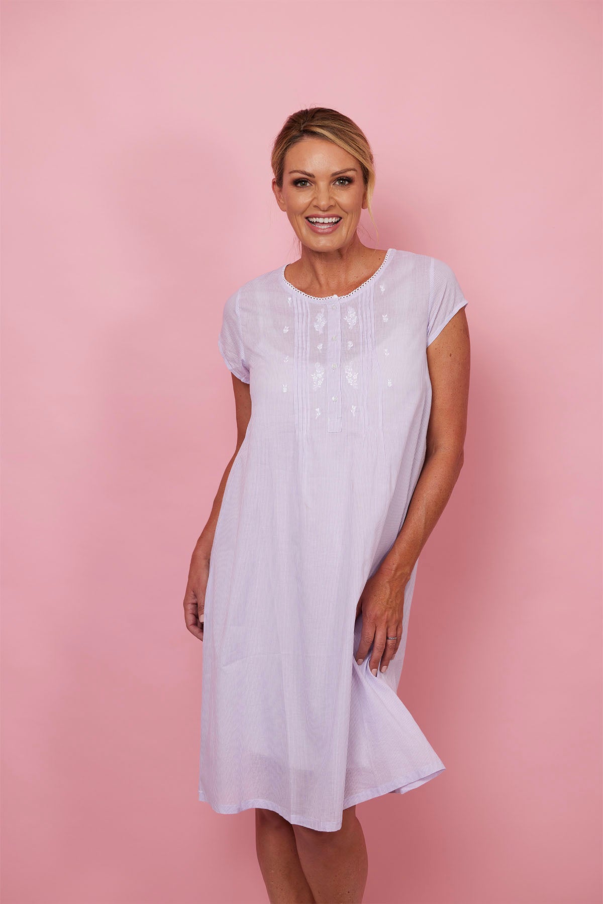 Lilac Stripe Cap Sleeve Nightie