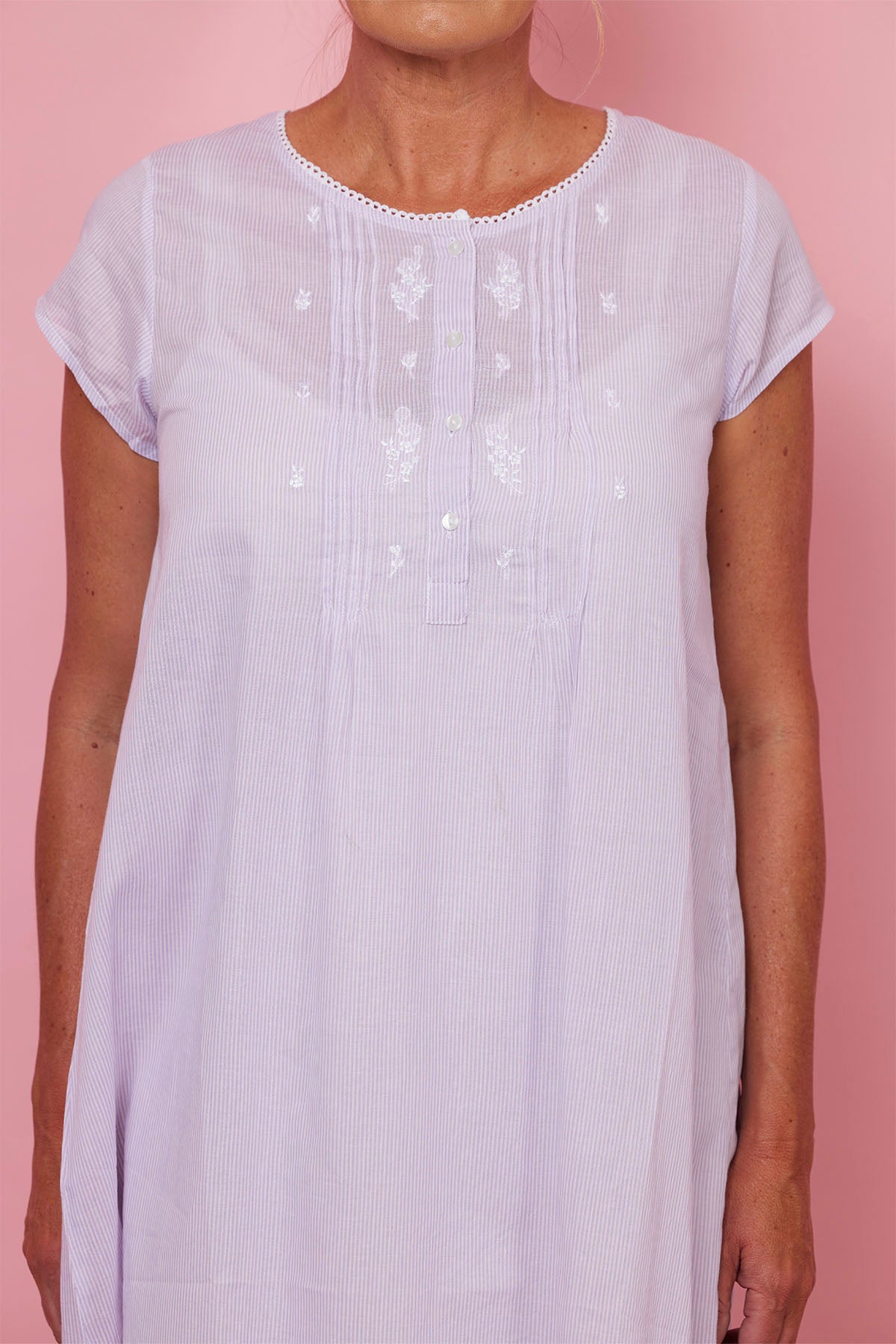 Lilac Stripe Cap Sleeve Nightie