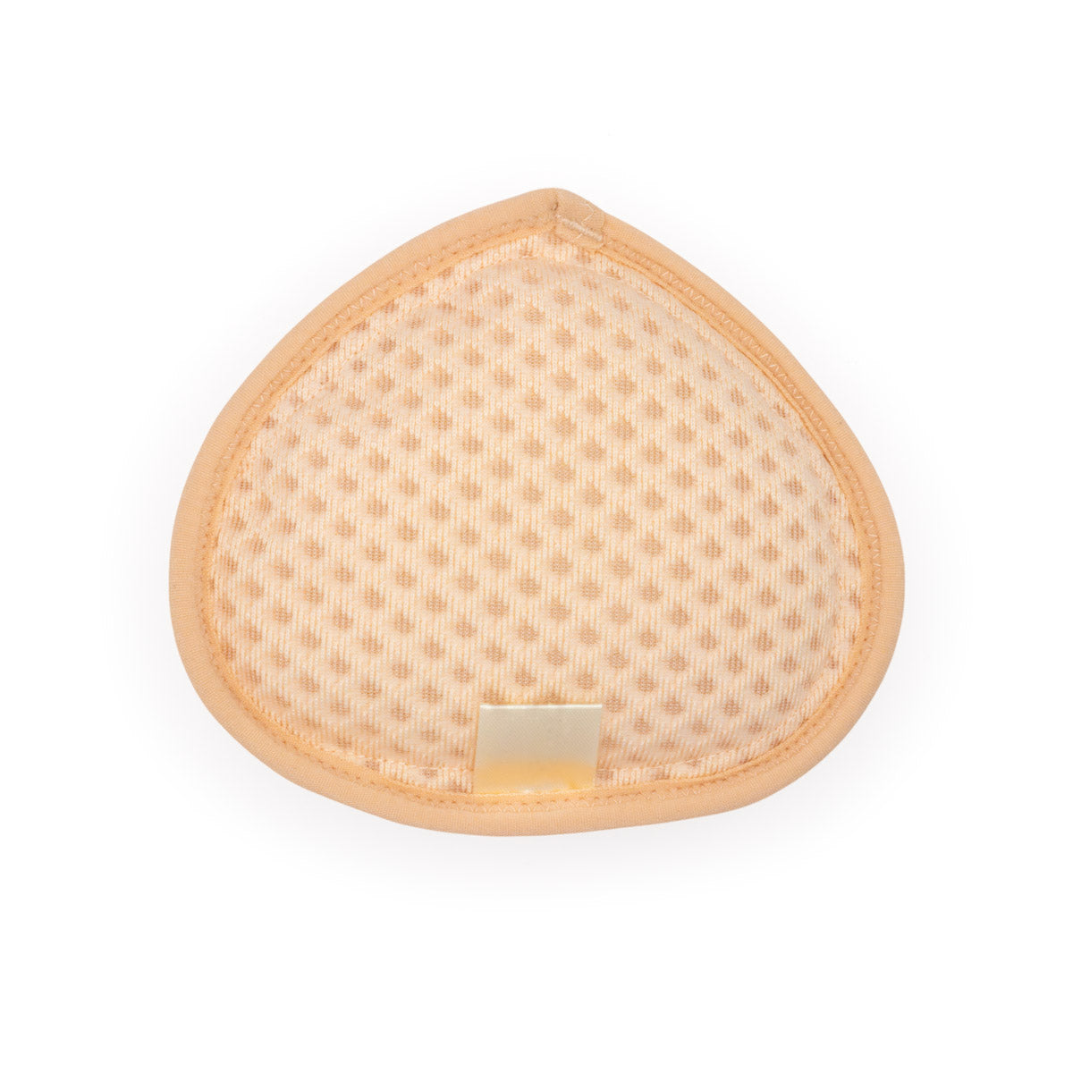 Beige sleep breast forms pair with triangular shape mesh texture and stitched edges for comfortable wear
