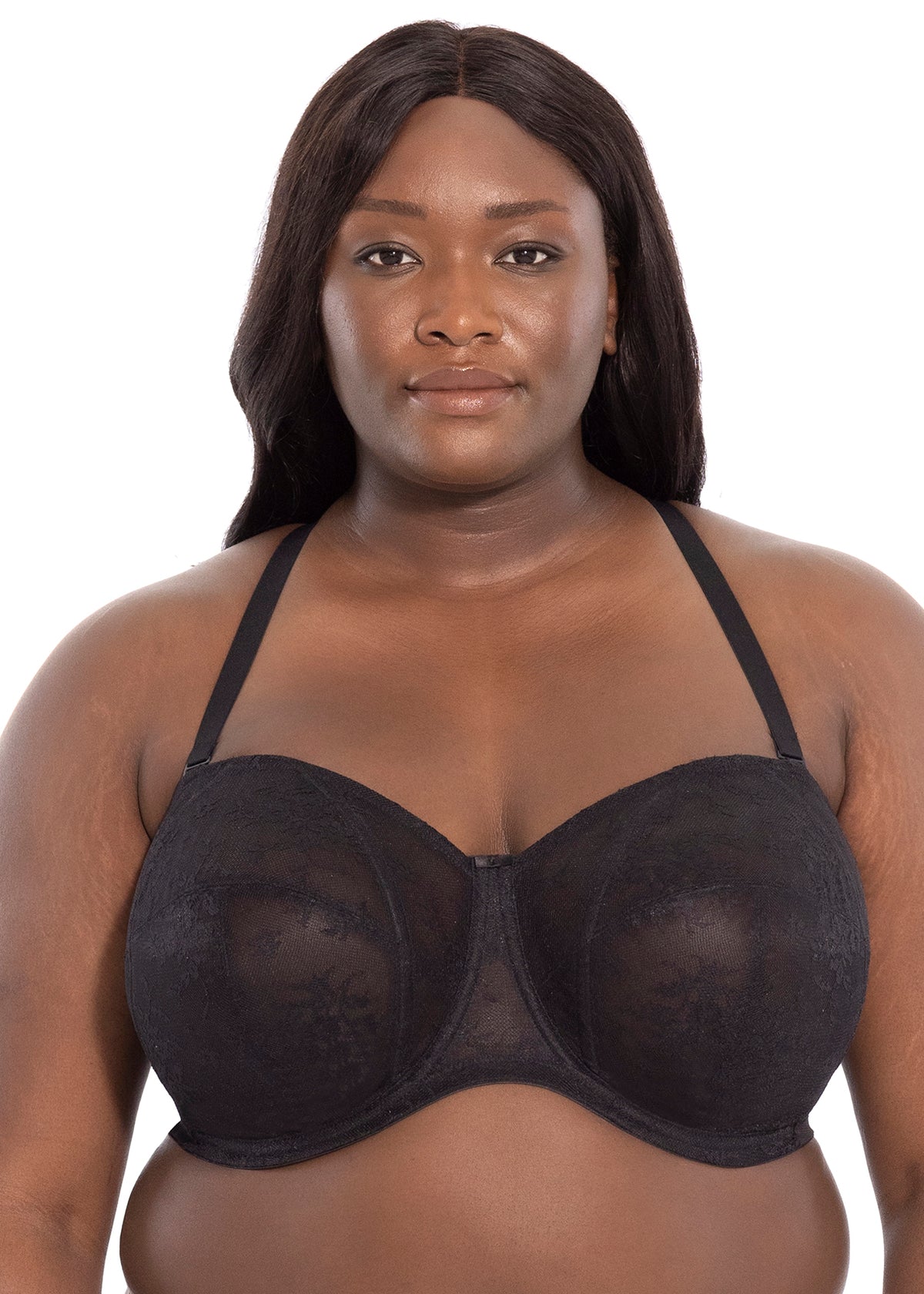 Black lace push-up bra with thin straps designed as verity strapless bra for versatile wear