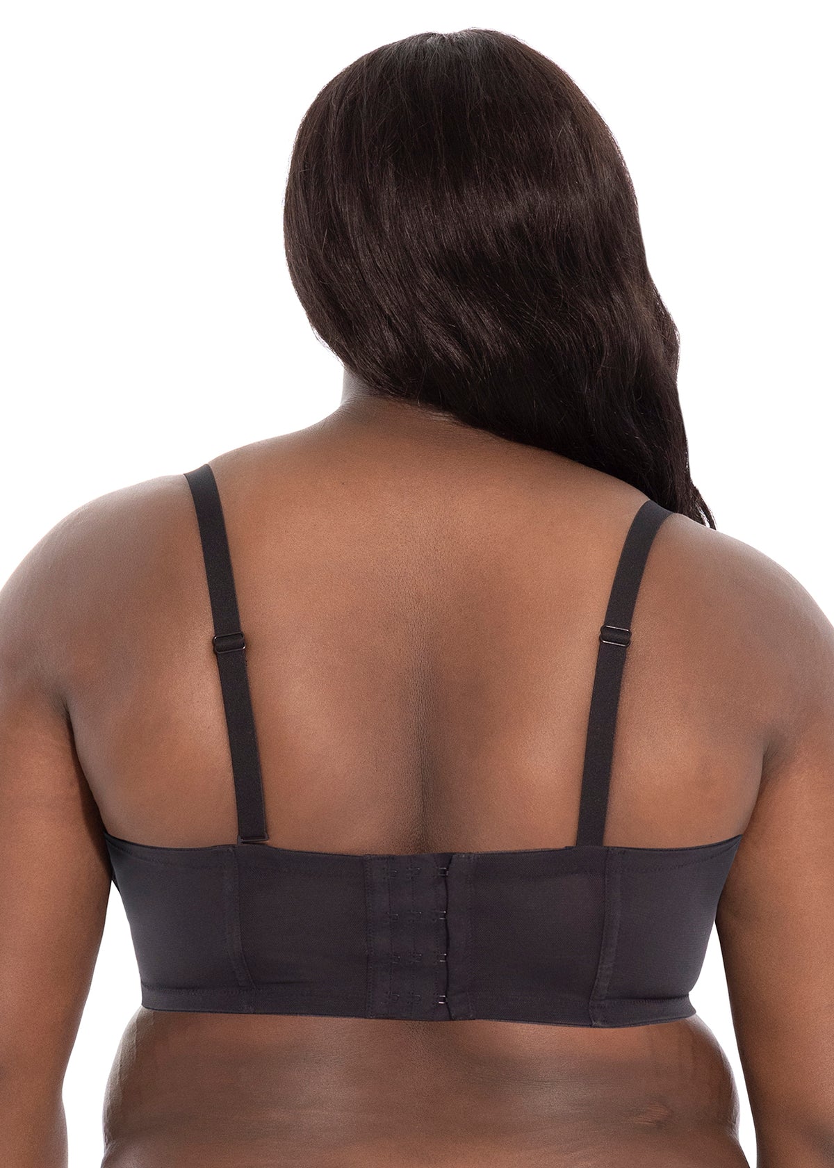 Black plus-size Verity strapless bra with adjustable straps and seamless supportive design for comfortable wear