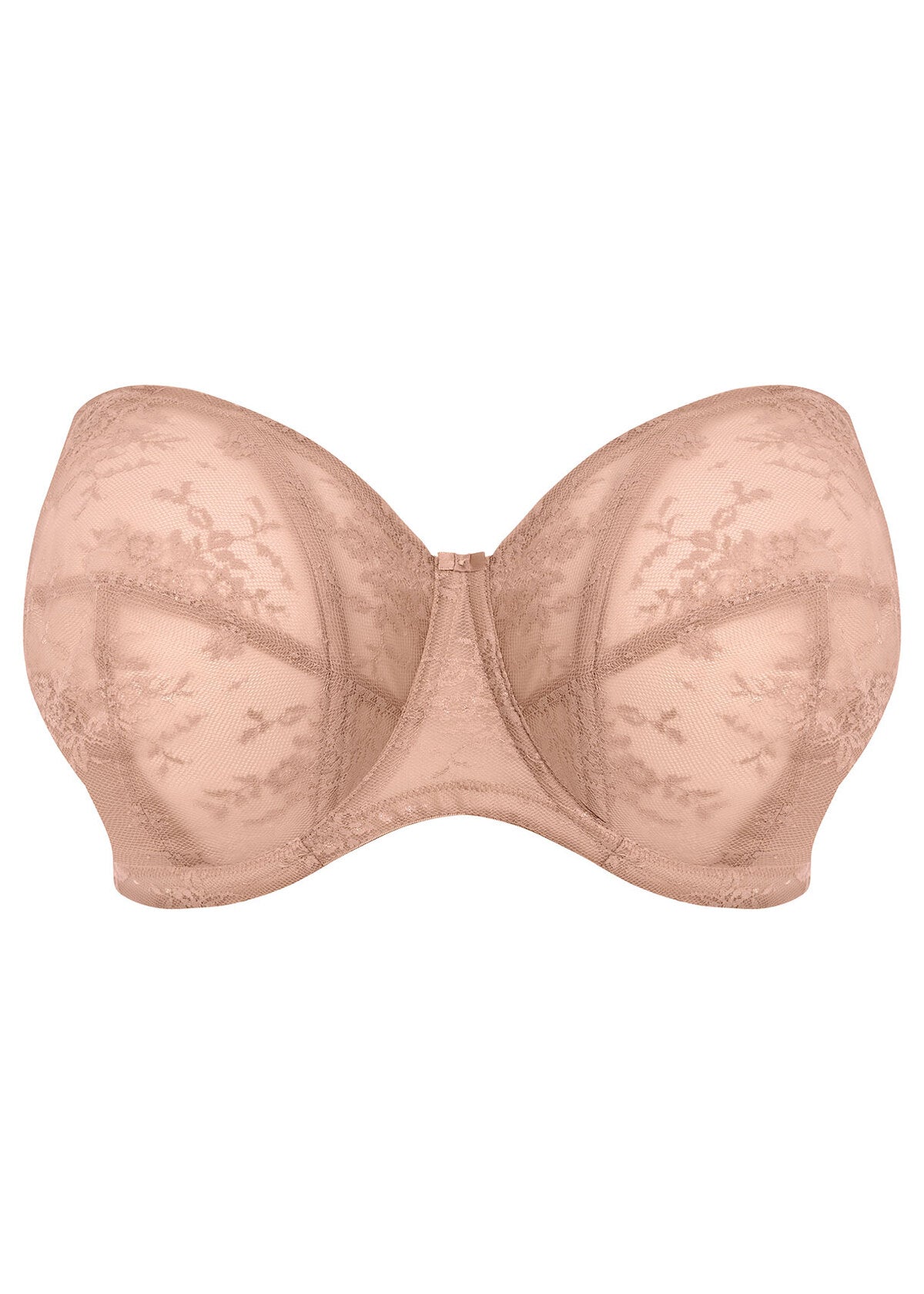 Beige lace strapless bra with floral pattern and seamless design from Verity strapless bra collection