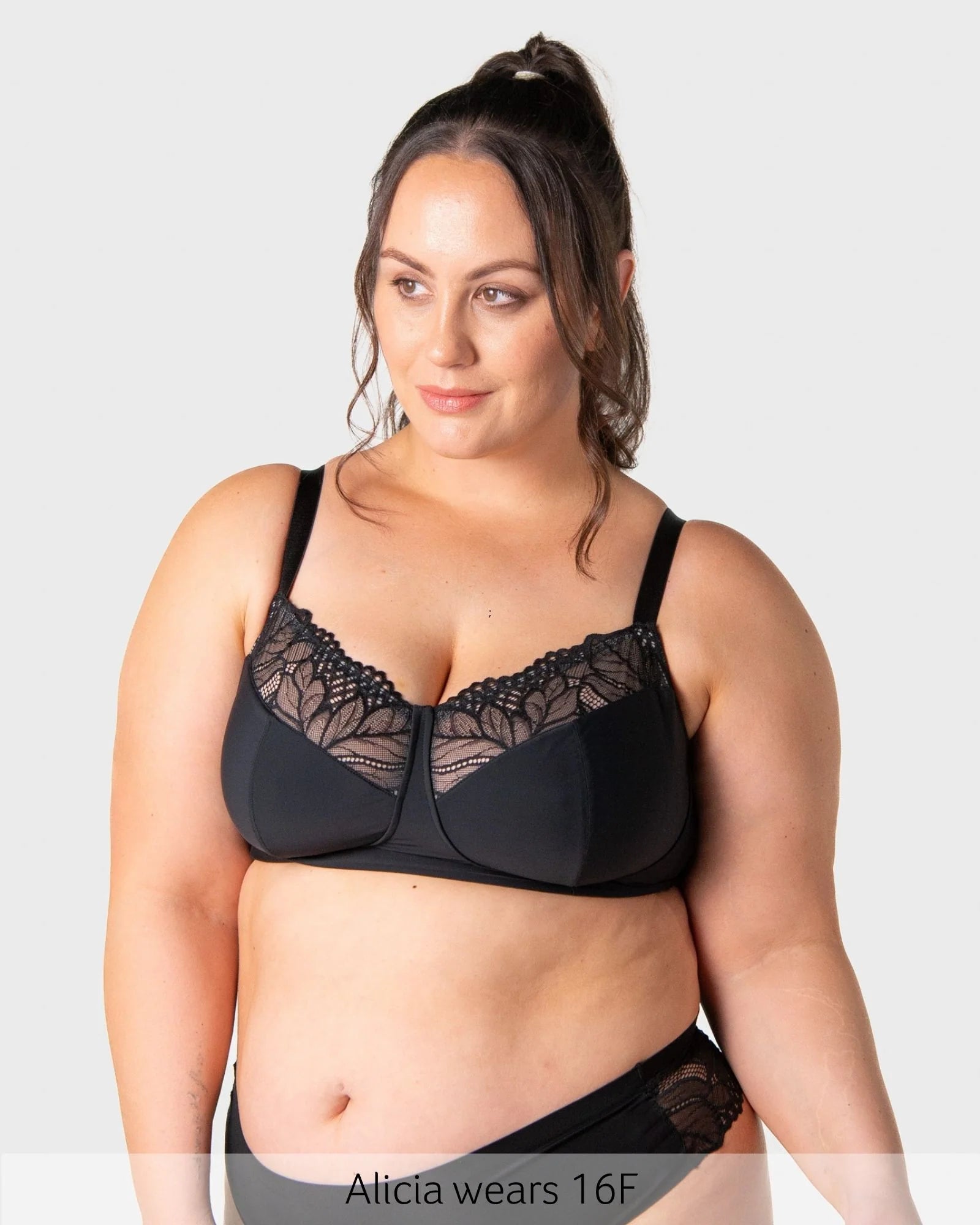 Black lace-trimmed underwire bra with adjustable straps from Luxe Comfort wirefree collection for everyday wear