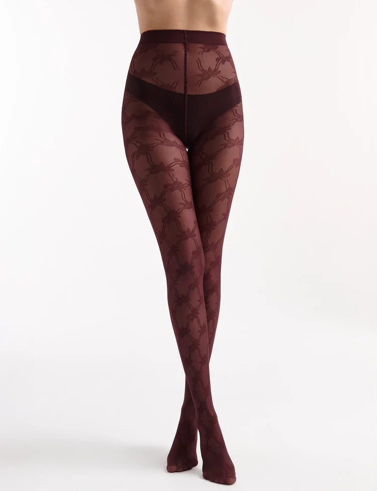 Annalisa Floral Tight maroon sheer tights with horse pattern