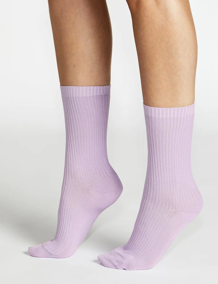 Lavender giorgia rib crew sock made of ribbed knit material designed as ankle socks for comfortable wear