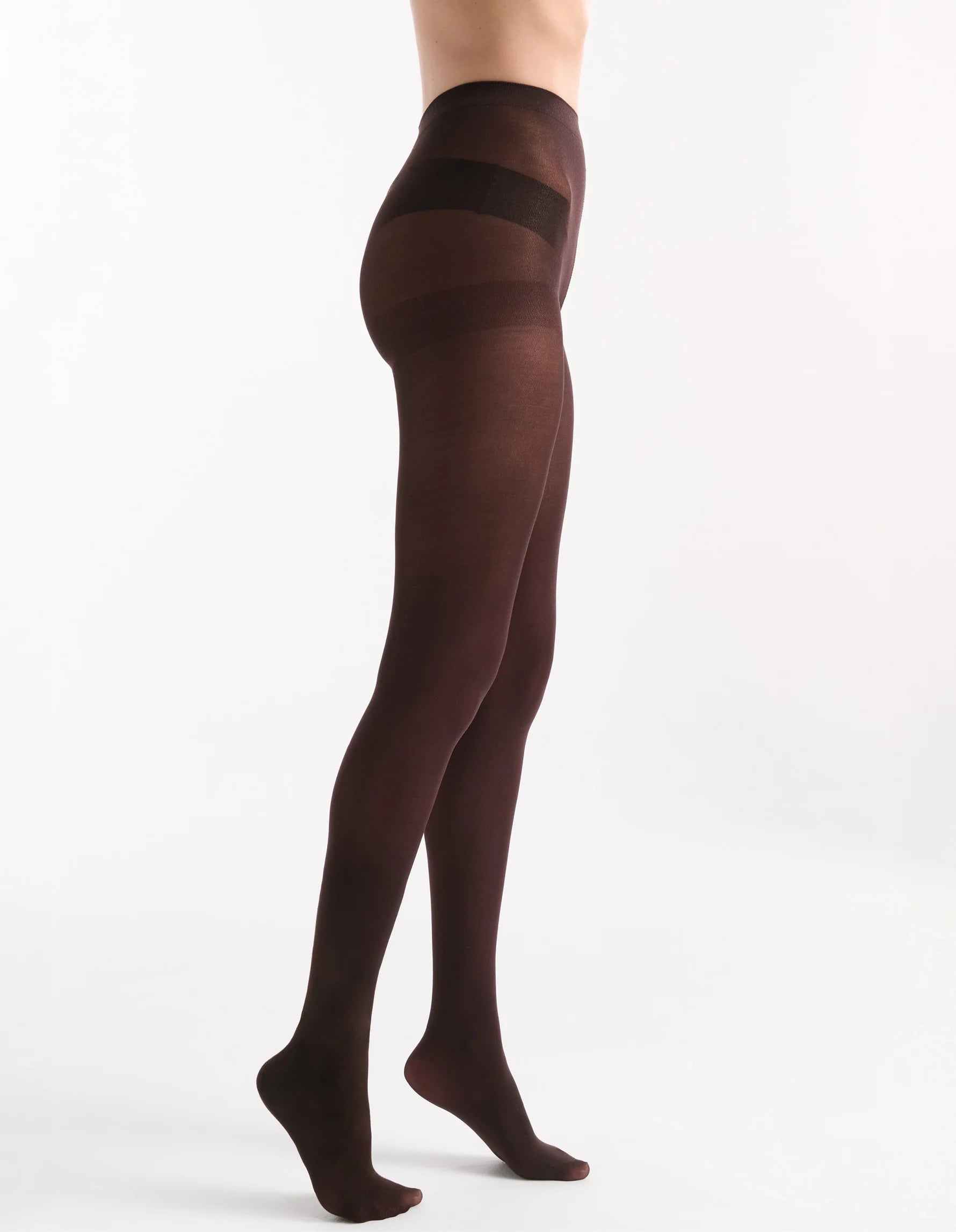 Brown suede matte 50d opaque tights with a sheer thigh panel showing front side details