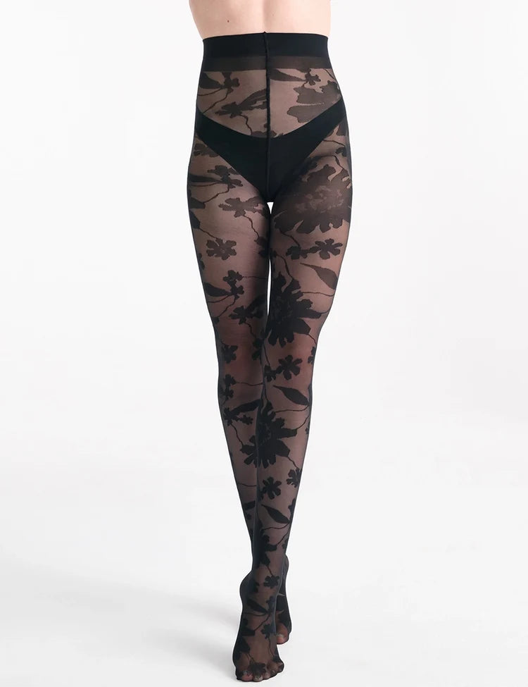 Altea floral tights black sheer floral-patterned high-waisted sheer tights for stylish legwear