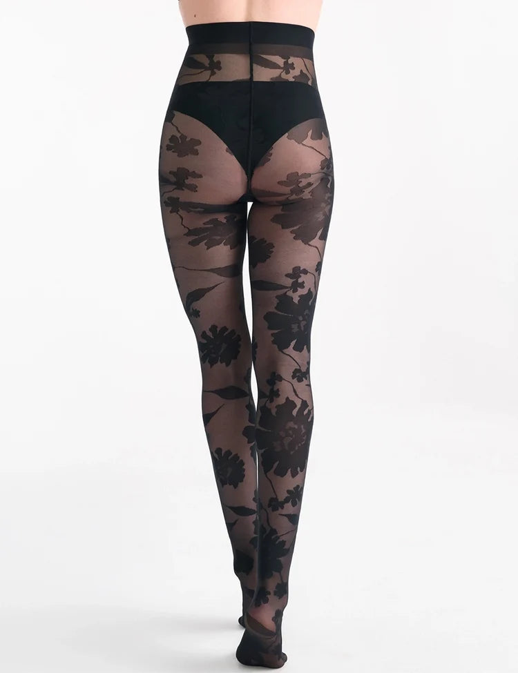Altea floral tights black sheer high-waisted floral-patterned sheer tights ideal for stylish wear