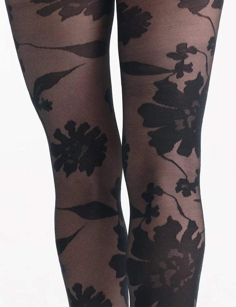 Altea floral tights featuring black floral-patterned sheer fabric perfect for stylish legwear