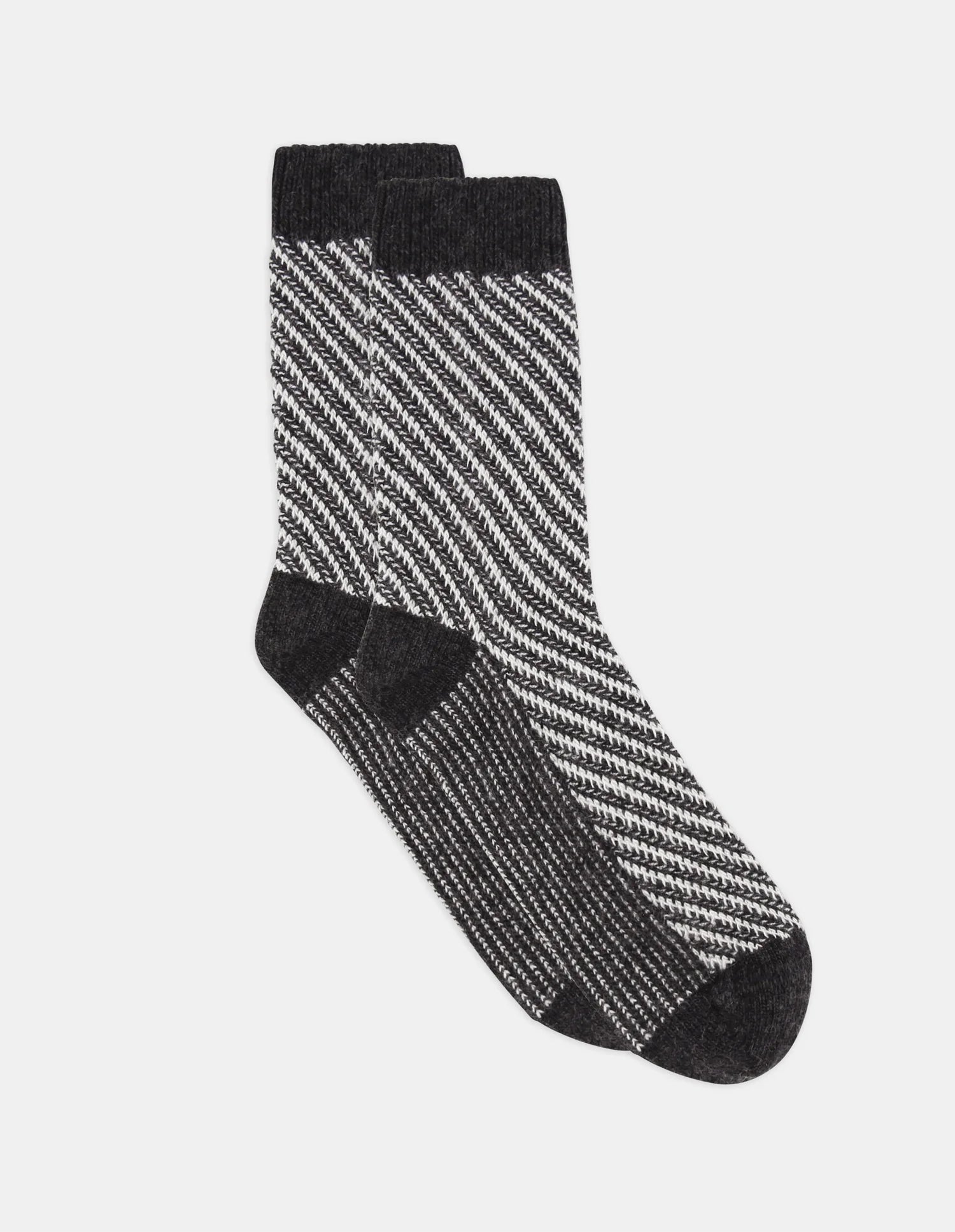 Clara Chevron Crew black white herringbone socks black toe heel