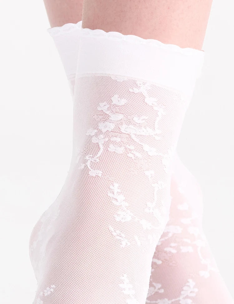 Elanora floral anklets white lace ankle socks with delicate floral embroidery and scalloped cuff