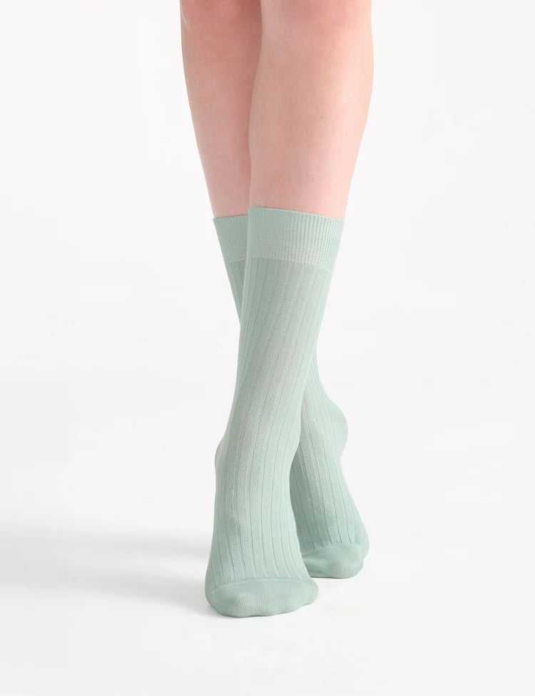 Ida classic rib crew sock mint green ribbed knit cotton blend crew socks for everyday wear